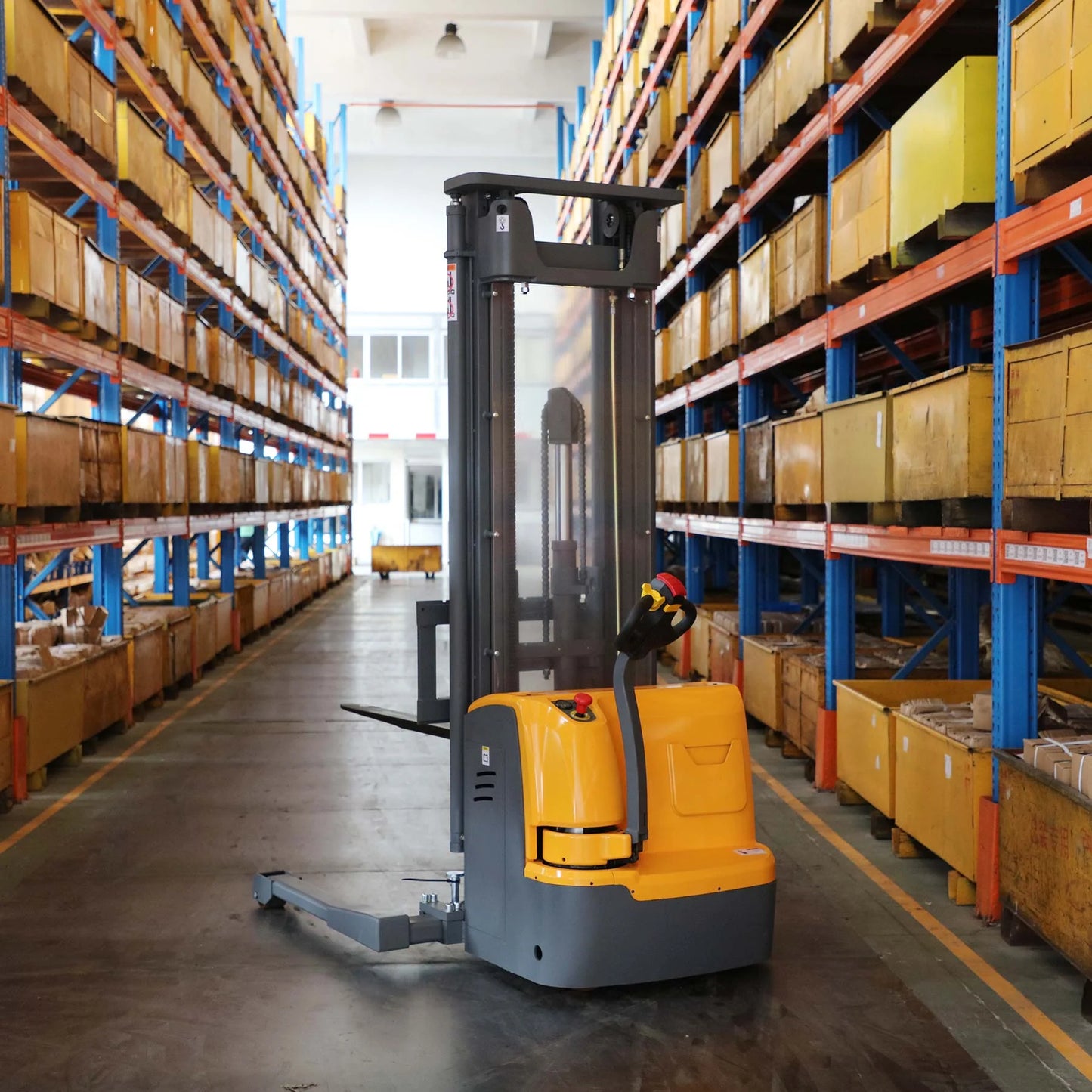 Full Electric Walkie Stacker 3300 lbs Capacity (Straddle Legs 177" Lifting aka Triple Mast) SKU: AL-3029