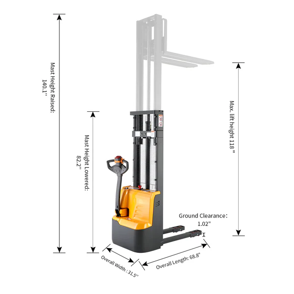 Full Electric Walkie Stacker 3300lbs Cap. (Fixed Legs. 118" Lifting) SKU: AL-3034