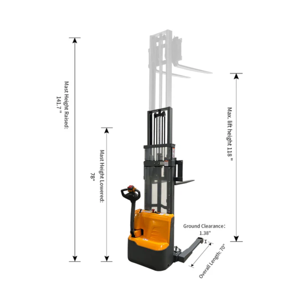 Full Electric Walkie Stacker 3300lbs Capacity (Straddle Legs. 118" lifting) SKU: AL-3022